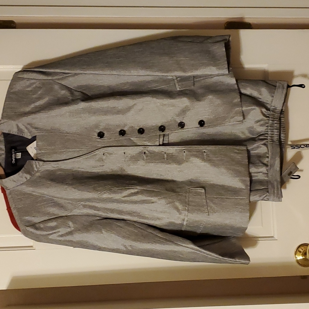 NWT,Charlotte & Co.,16W, Gray sheen pantsuit,still has tags.Lined.CollarlessJack